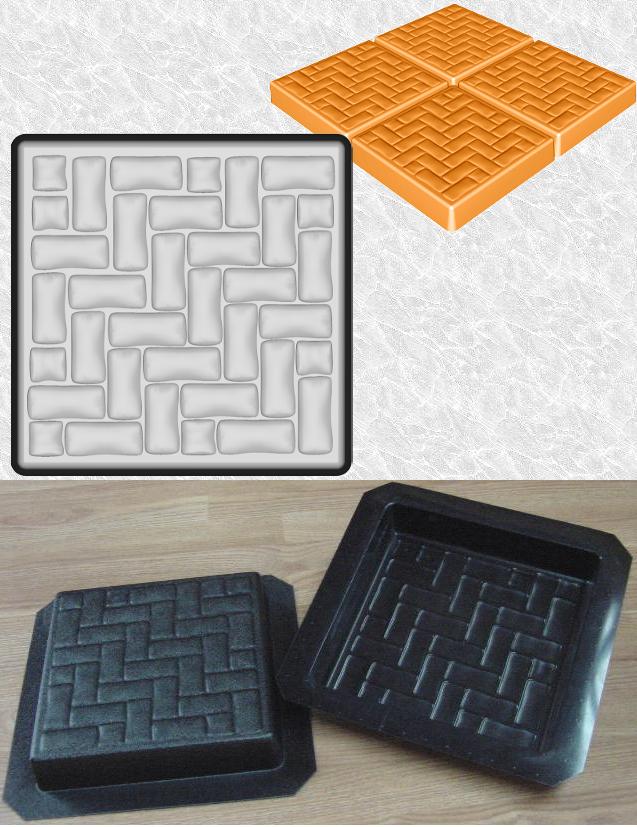 Square Small Bricks Stepping Stone Mold—Design and ABS views